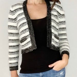Calvin KleinStriped Eyelash Cardigan Black White
